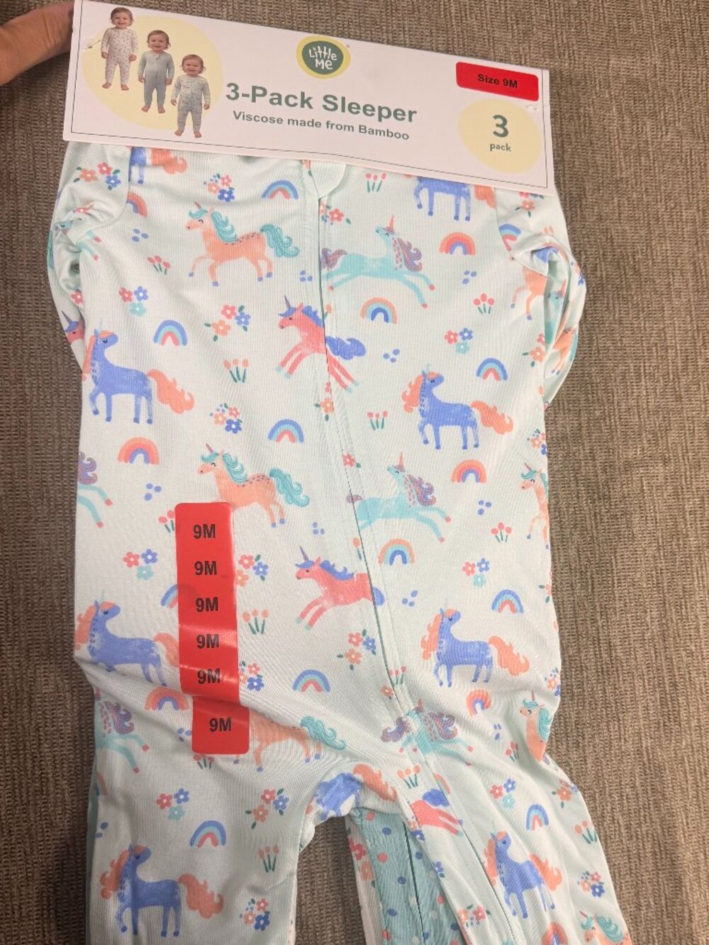 Little Me Baby Girls 3-Pack Bamboo Viscose Sleepers 9M Unicorn Floral 2004828